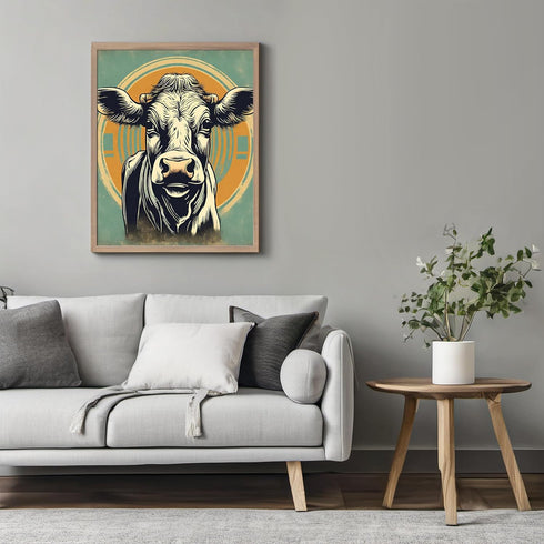 Posterizer 1 pcs-abstract retro cow poster-blue background-Art for Animal Lovers-GIft for Men Women Teens-Decor for Home & Office- unframed wall a...