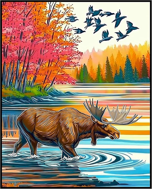 Posterizer 1 pcs-vibrant abstract nature scene with beautiful moose 2-Art for Animal Lovers-Abstract & Modern Art-Gift for Men Women Entrepreneur ...