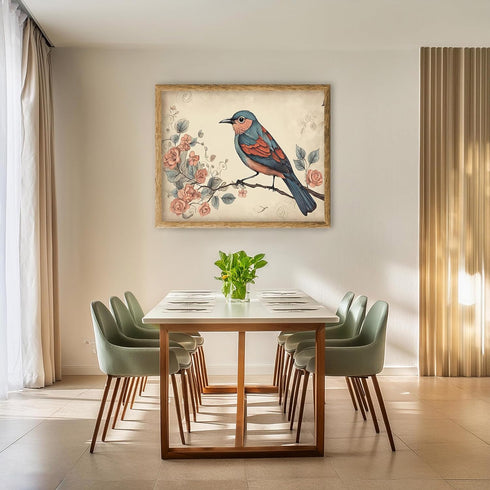 Posterizer 1 pcs- Pretty bird standing on a tree with pink flowers-Art for Animal Lovers-Floral Botanical Art- Gift for Men Women Teens-Living Roo...