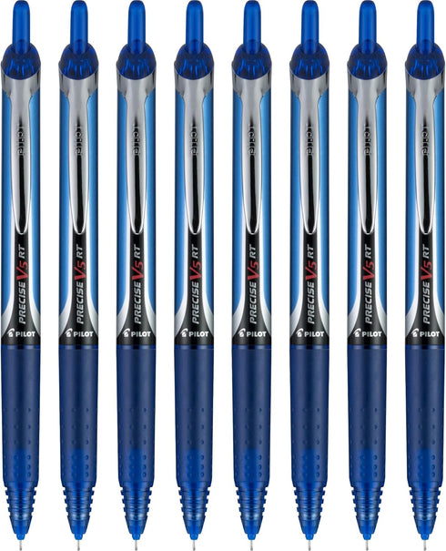 Pilot, Precise V5 RT Refillable & Retractable Rolling Ball Pens, Extra Fine Point 0.5 mm, Blue, Pack of 8...