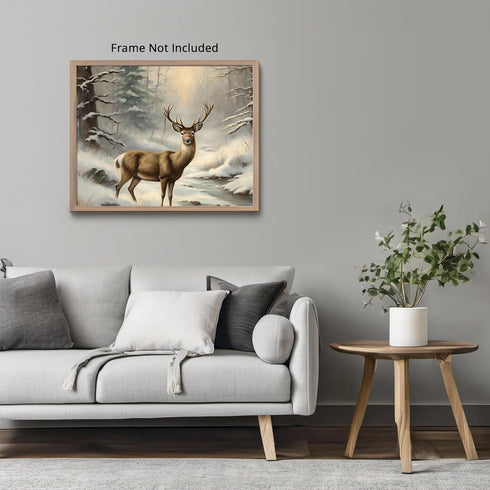 Posterizer 1 pcs-majestic deer in snowy winter scene-oil painting style-8-Art for Animal Lovers-Landscape & Nature Art-Decor for Home & Office- un...