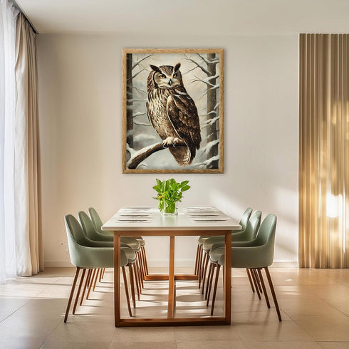 Posterizer 1 pcs-owl in nature-winter snowy scene in oil painting style-13-Art for Animal Lovers-Landscape & Nature Art-Decor for Home & Office- u...