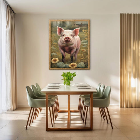 Posterizer 1 pcs- Cute pig in the middle of wild yellow flowers-Art for Animal Lovers-Floral Botanical Art- Gift for Men Women Teens-Living Room B...