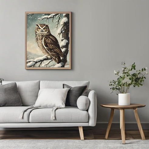 Posterizer 1 pcs-owl in nature-winter snowy scene in oil painting style-9-Art for Animal Lovers-Landscape & Nature Art-Decor for Home & Office- un...
