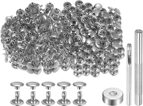 HARFINGTON 200 Sets Leather Rivets 9mm x 8mm Metal Double Cap Rivet Snaps Studs Fasteners with 3pcs Setting Tools Rivets for Leather Craft DIY Rep...