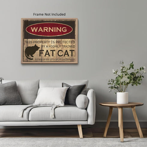 Posterizer 1 pcs-Fat Cat Warning Sign-Funny Poster For Cat Lovers-Art for Animal Lovers-Comedy Art-Gift For Animal Lovers-Living Room Bedroom Deco...