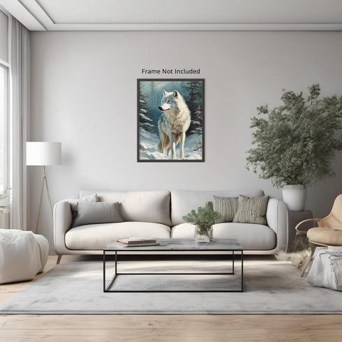 Posterizer 1 pcs-white arctic wolf in snowy nature-oil painting style -1-Art for Animal Lovers-Landscape & Nature Art-Decor for Home & Office- unf...
