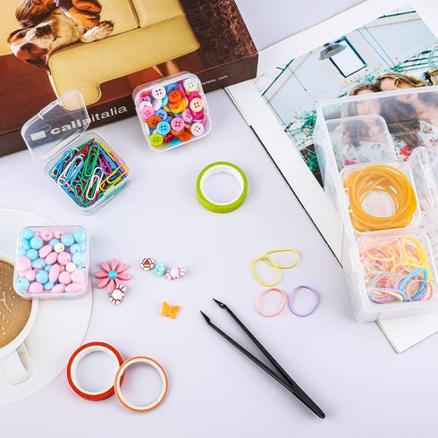 25 Pack Small Plastic Beads Storage Containers Box, Clear Bead Organizer Case with Snap-Tight Closure Hinged Lid for Storage Small Items, Beads, C...