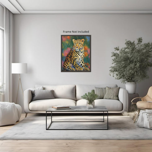 Posterizer 1 pcs- Leopard with a background of flowers oil painting style-Art for Animal Lovers-Floral Botanical Art- Gift for Men Women -Living R...