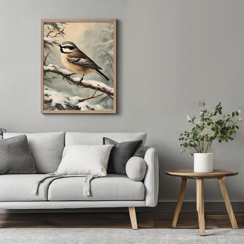 Posterizer 1 pcs-little bird in snowy winter scene-oil painting style -6-Art for Animal Lovers-Landscape & Nature Art-Decor for Home & Office- unf...