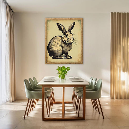 Posterizer 1 pcs-retro aged background with cute bunny-Art for Animal Lovers-GIft for Men Women Teens-Decor for Home & Office- unframed wall art...