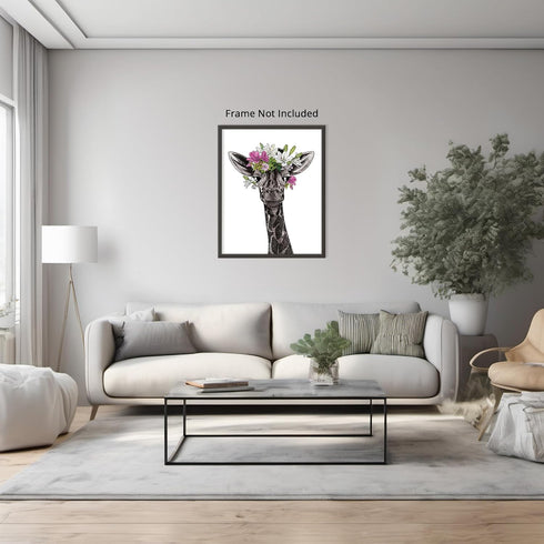 Posterizer 1 pcs-Baby Giraffe With Flower Crown Cute Print-Art for Animal Lovers-Floral Botanical Art-Gifts for Women-Living Room Bedroom Decor- u...