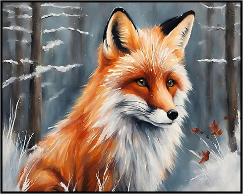 Posterizer 1 pcs-cute red fox in snowy nature in oil painting style-1-Art for Animal Lovers-Landscape & Nature Art-Decor for Home & Office- unfram...