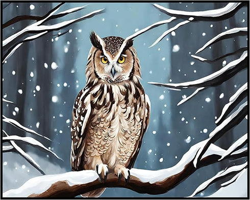 Posterizer 1 pcs-owl in nature-winter snowy scene in oil painting style-3-Art for Animal Lovers-Landscape & Nature Art-Decor for Home & Office- un...