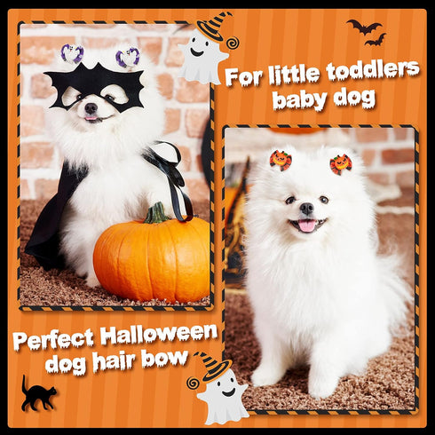Frienda 64 Pieces Halloween Dog Hair Bows Halloween Dog Topknot Bows with Rubber Bands Pumpkin Ghost Bat Pet Hair Bows Puppy Grooming Bows Hallowe...