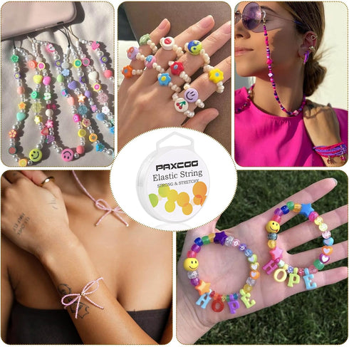 PAXCOO 2 Pack Elastic String for Bracelets, Stretch Magic Elastic String Bead Cord Jewelry Thread for Friendship Bracelet, Necklaces, Clay Beads, ...