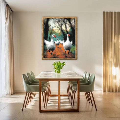 Posterizer 1 pcs-oil painting style art-flock of white geese 1-Art for Animal Lovers Gift for Art Lovers Decorations for Bedroom, Office, Living R...