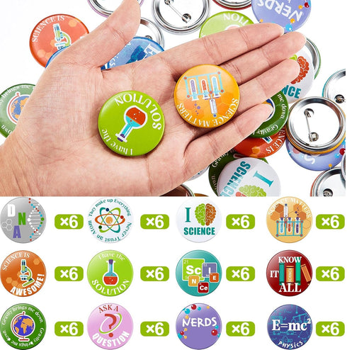 72 Pcs Science Party Button Pins Science Theme Pinback Buttons for Party Accessory, 12 Styles...