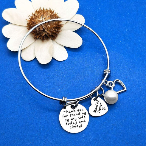 Bridesmaid Gifts Thank You for Standing by My Side Bangle Maid of Honor Adjustable Bracelet Wedding Gift for Best Friends Sister Thank You Gift Br...