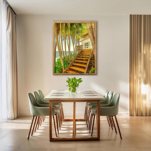 Posterizer 1 pcs-serene coastal scene with tall palm trees and stairway 1-Landscape & Nature Art-Coastal & Nautical Art-Decor for Home & Office- u...