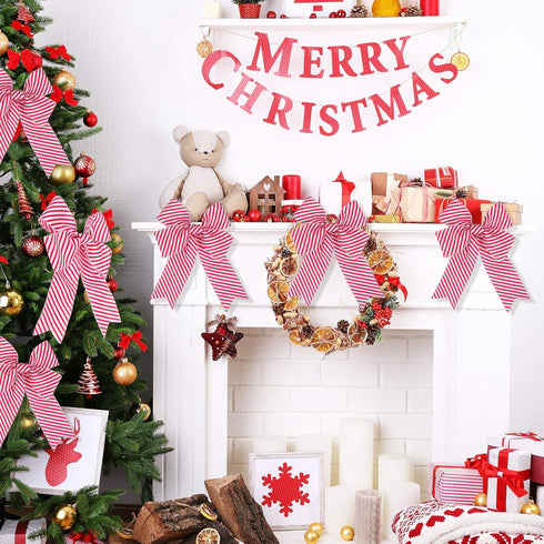 2 Rolls Christmas Peppermint Stripe Ribbon Red and White Wired Edge Candy Cane Peppermint Ribbon for Christmas Tree Wreath Bow DIY Craft Home Deco...