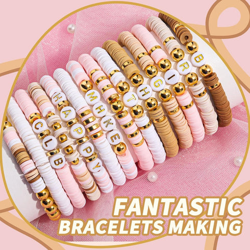 LEOBRO 3908PCS Clay Beads Bracelet Making Kit, Bracelet Beads Bracelet Kit, Clay Bead Gold Beads Letter Beads for Bracelet Friendship Bracelets Je...
