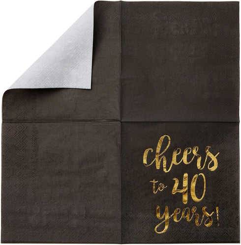 BLUE PANDA 40th Birthday Napkins - 50-Pack 3-Ply 5 x 5 in Black & Gold Foil - Cheers to 40 Years Design for 40th Birthday & Anniversary Parties...