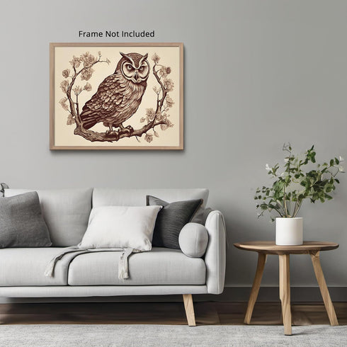 Posterizer 1 pcs- Brown owl sitting on a twig Print-Art for Animal Lovers-Floral Botanical Art- Gift for Men Women Entrepreneur Teens-Living Room ...