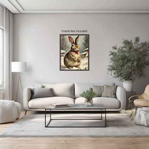 Posterizer 1 pcs-cute bunny in snowy winter scene -2-Art for Animal Lovers-Landscape & Nature Art-Decor for Home & Office- unframed wall art...