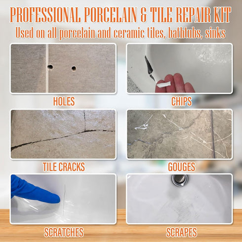 Porcelain Repair Kit White, Sink & Tile Repair Kit to Quickly Fix Sinks Chips and Tile Cracks with High Bond Strength, Porcelain Sink Repair Kit f...