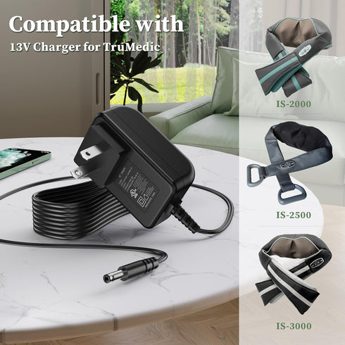 13V Charger for TruMedic IS-2000 IS2000 TM IS-2500 IS2500 IS-3000 IS3000 Pro InstaShiatsu Neck Back Shoulder Massager Adapter for TM-IS-2000 TM-IS...