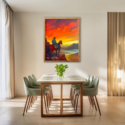 Posterizer 1 pcs-vibrant painting style art-cowboy on horse in the wild 2-Western Art-Men's Art Collection-Living Room Bedroom Decor- unframed wal...