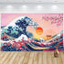 Ocean Wave Tapestry Japanese Kanagawa Backdrop Great Wave Tapestry Cherry Blossom Nature Sunset Background Wall Hanging Banner for Japanese Party ...