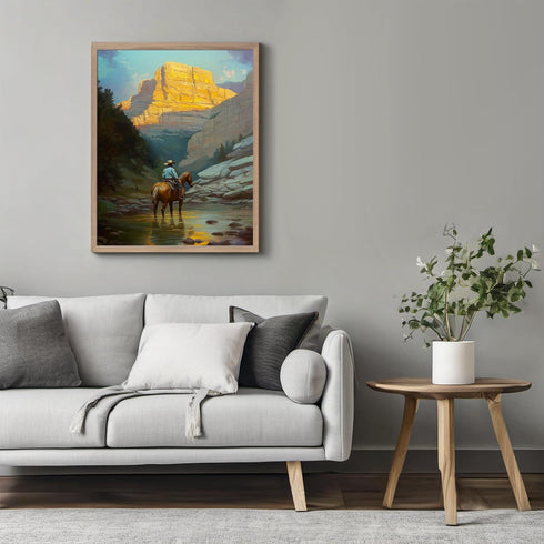 Posterizer 1 pcs-vibrant painting style art-cowboy on horse in the wild 5-Western Art-Men's Art Collection-Living Room Bedroom Decor- unframed wal...