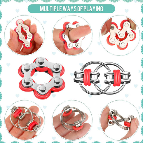 3 Pieces Handheld Mini Sensory Fidget Toy Set Includes Six Roller Chain and Key Flippy Chain Bike Chain Fidget Handheld Fidget Pad Stress Relief T...