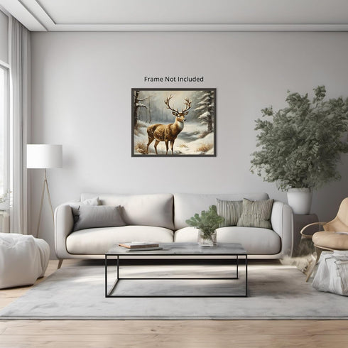 Posterizer 1 pcs-majestic deer in snowy winter scene-oil painting style-10-Art for Animal Lovers-Landscape & Nature Art-Decor for Home & Office- u...