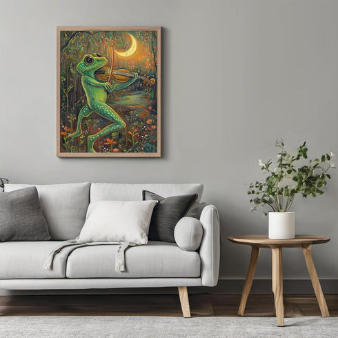 Posterizer 1 pcs-whimsical forest scene-frog playing music 2-Art for Animal Lovers-Fantasy & Fiction Art-Gift for Daughter, Son, Kids- unframed wa...