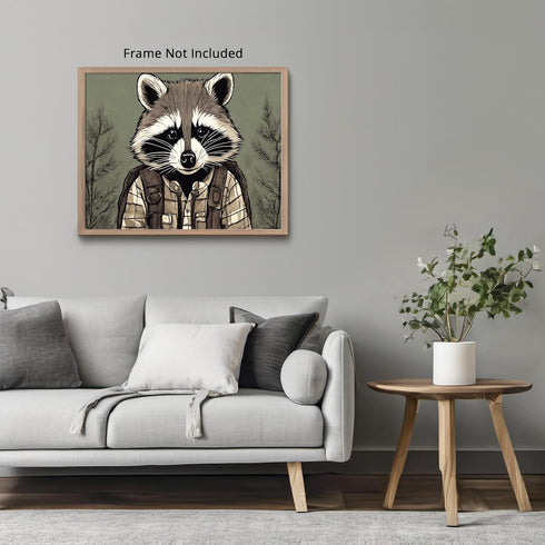 Posterizer 1 pcs- Sad raccoon with a green background-Art for Animal Lovers- Gift for Men Women Entrepreneur Teens-Living Room Bedroom Decor- unfr...