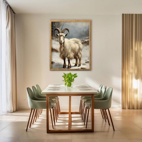Posterizer 1 pcs-goat in snowy winter scene-oil painting style -1-Art for Animal Lovers-Landscape & Nature Art-Decor for Home & Office- unframed w...