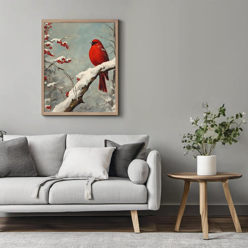 Posterizer 1 pcs-little bird in snowy winter scene-oil painting style -2-Art for Animal Lovers-Landscape & Nature Art-Decor for Home & Office- unf...
