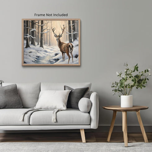 Posterizer 1 pcs-majestic deer in snowy winter scene-oil painting style-4-Art for Animal Lovers-Landscape & Nature Art-Decor for Home & Office- un...
