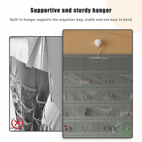 1-Pack Hanging Jewelry Organizer 80-Pocket Dual-sided Jewelry Storage for Jewelry Earring Necklace Bracelet Ring Storage Travel Holder, Gray...