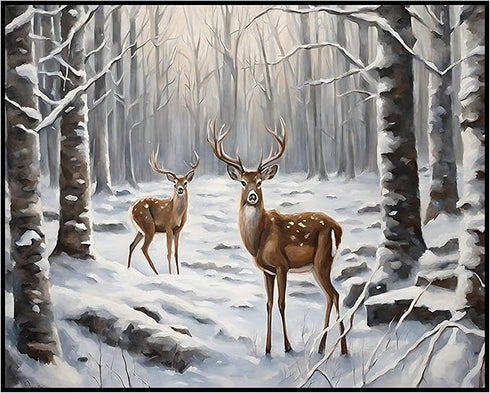Posterizer 1 pcs-majestic deer in snowy winter scene-oil painting style-5-Art for Animal Lovers-Landscape & Nature Art-Decor for Home & Office- un...