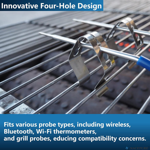 Temp Probe Clip 6 Pack - Four Holes Grill Temperature Probe Holder Clips for All Universal Probe, Work for Wireless Thermometer, Bluetooth, Grill ...