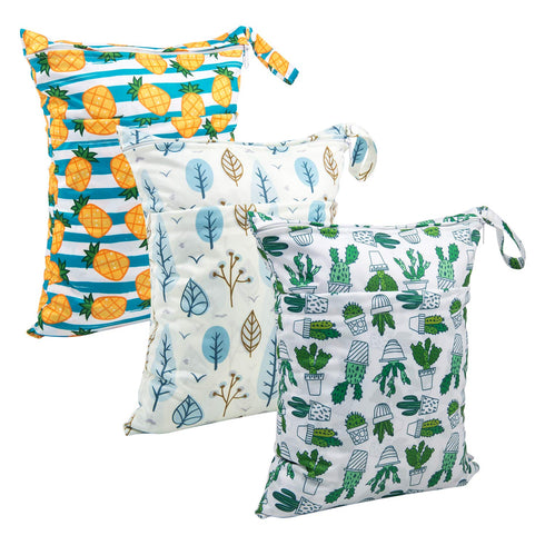 babygoal Wet Dry Bags for Baby Cloth Diapers, Washable Travel Bags, Beach, Pool, Gym Bag for Swimsuits & Wet Clothes with Two Zippered Pockets 3 P...