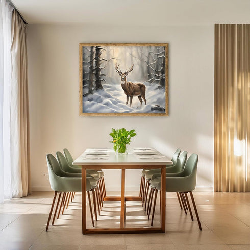 Posterizer 1 pcs-majestic deer in snowy winter scene-oil painting style-6-Art for Animal Lovers-Landscape & Nature Art-Decor for Home & Office- un...