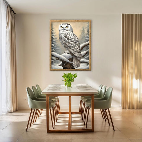 Posterizer 1 pcs-snowy winter scene of a white owl-oil painting style 9-Art for Animal Lovers-Landscape & Nature Art-Decor for Home & Office- unfr...