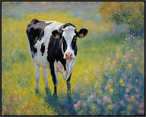 Posterizer 1 pcs- black and white cow in nature-Art for Animal Lovers-Landscape & Nature Art- Living Room Bedroom Decor- unframed wall art...
