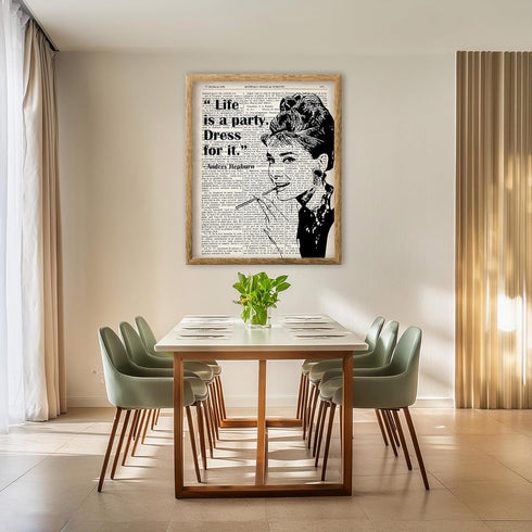 Posterizer 1 pcs-Life is a Party-Audrey Hepburn quote-Quotes and Poems-Famous Figures Art Collection-Decor for Home & Office- UNFRAMED Wall Art...
