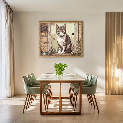 Posterizer 1 pcs- Beautiful cat sitting in the kitchen-Art for Animal Lovers-Floral Botanical Art- Gift for Men Women Entrepreneur Teens-Living Ro...